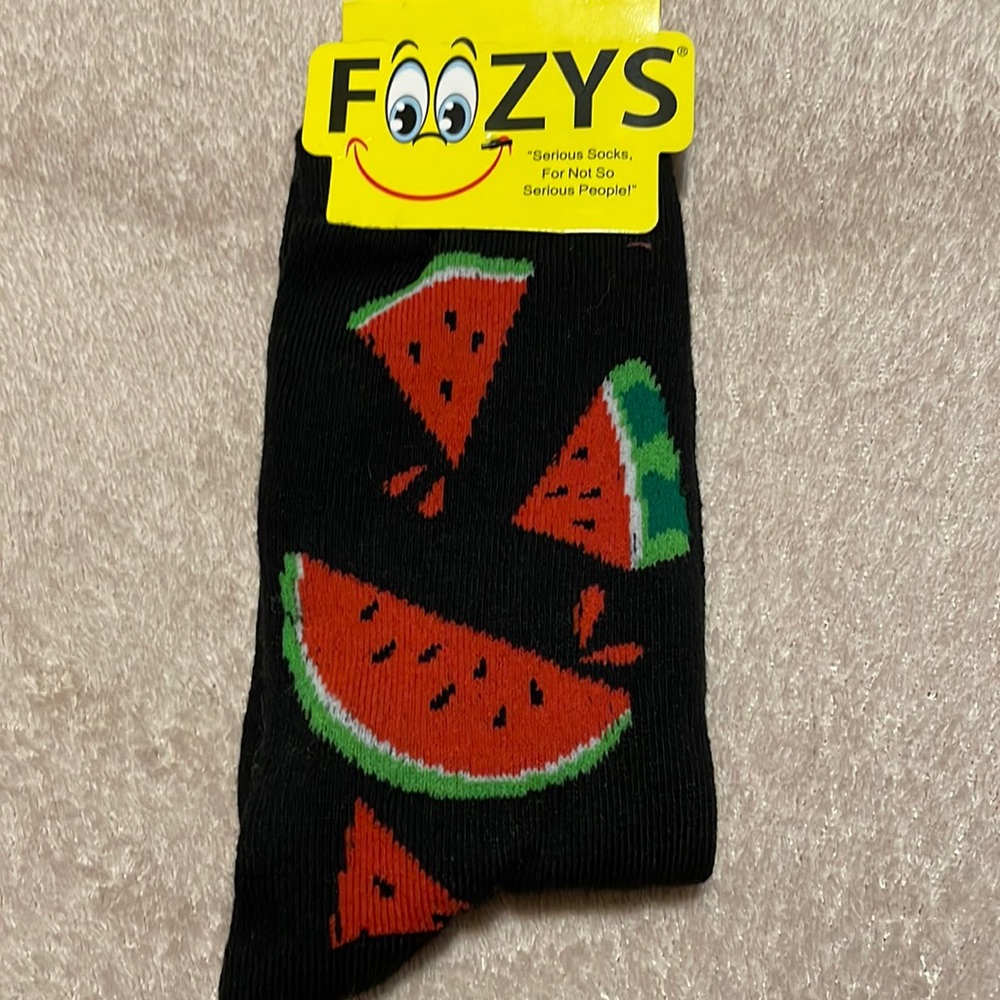 Foozy’s Women’s Collection.  Black Watermelon Crew Socks
